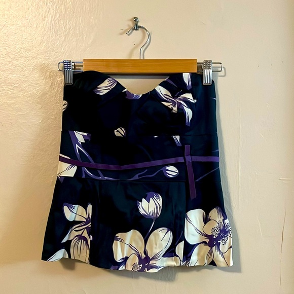 Karen Millen England Strapless Floral Ribbon Corset Dark Purple Black Top 8 - Picture 1 of 14